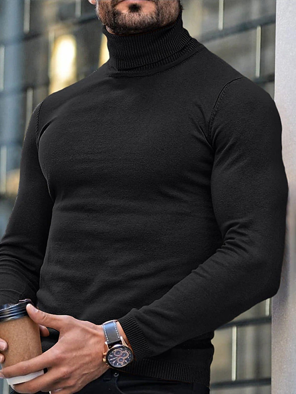 Men's Turtleneck Sweater Slim Fit Long Sleeve Classic Style Casual Wear