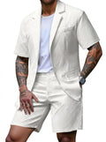 Men's Blazer & Shorts Set Two-Piece Textured Tailored Smart-Casual Casual Everyday Holiday Outfit Co-Ord Ansel