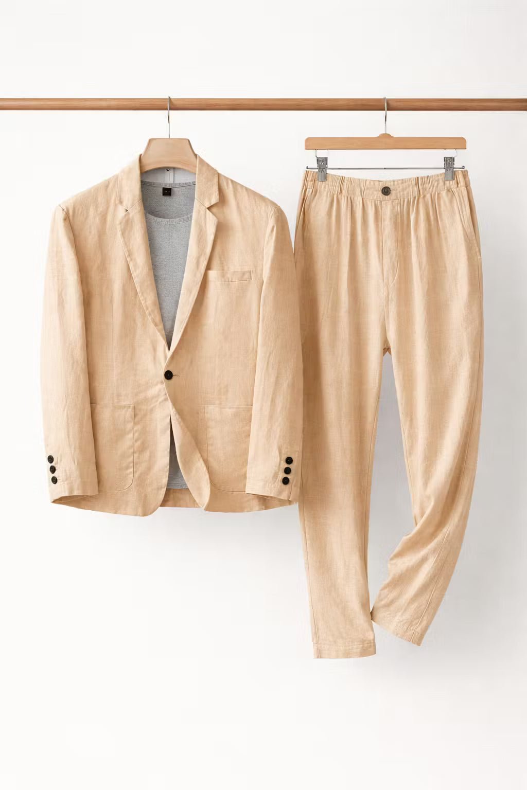 Men's Linen Suit Set Two-Piece Blazer & Trousers Relaxed Fit Breathable Smart-Casual Wedding Holiday Occasion
