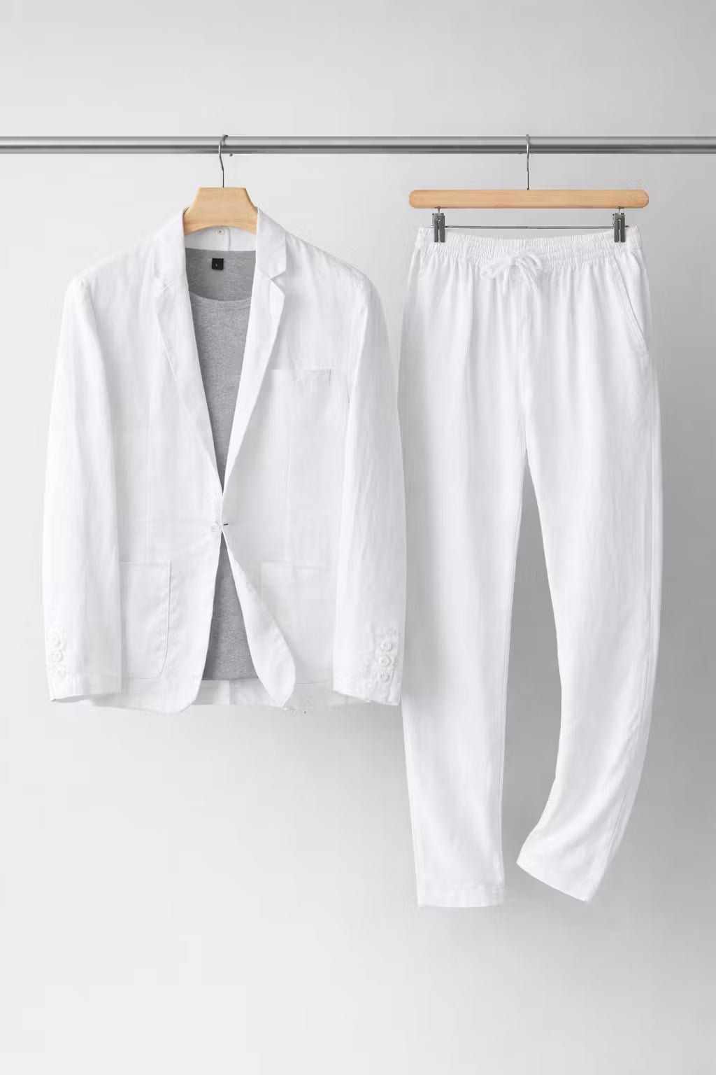 Men's Linen Suit Set Two-Piece Blazer & Trousers Relaxed Fit Breathable Smart-Casual Wedding Holiday Occasion