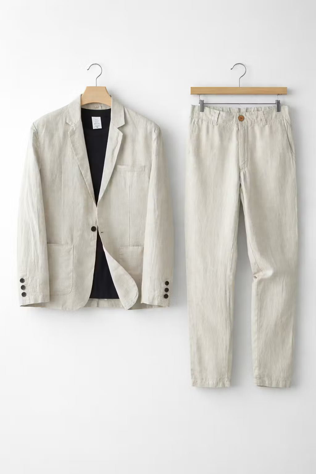 Men's Linen Suit Set Two-Piece Blazer & Trousers Relaxed Fit Breathable Smart-Casual Wedding Holiday Occasion