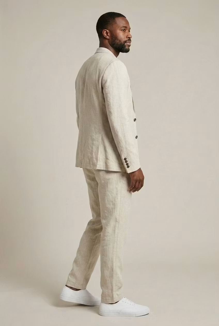 Men's Linen Suit Set Two-Piece Blazer & Trousers Relaxed Fit Breathable Smart-Casual Wedding Holiday Occasion