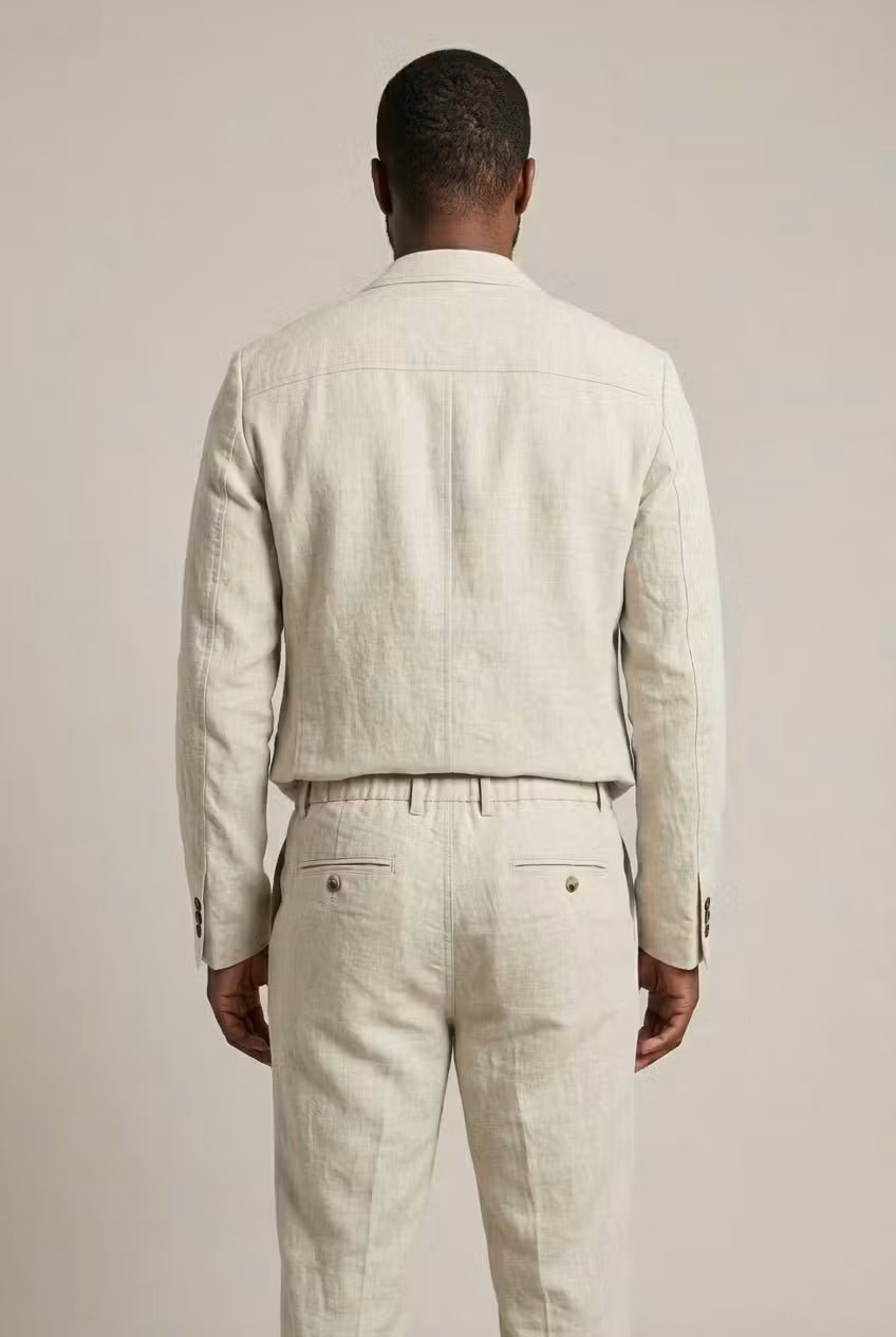 Men's Linen Suit Set Two-Piece Blazer & Trousers Relaxed Fit Breathable Smart-Casual Wedding Holiday Occasion