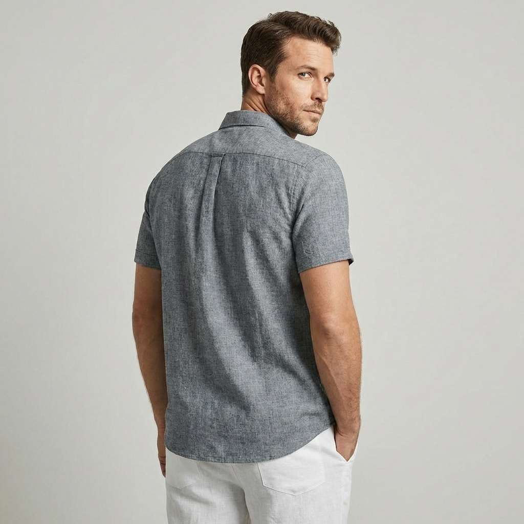 Men’s Textured Point Collar Short Sleeve Button Down Shirt | Casual