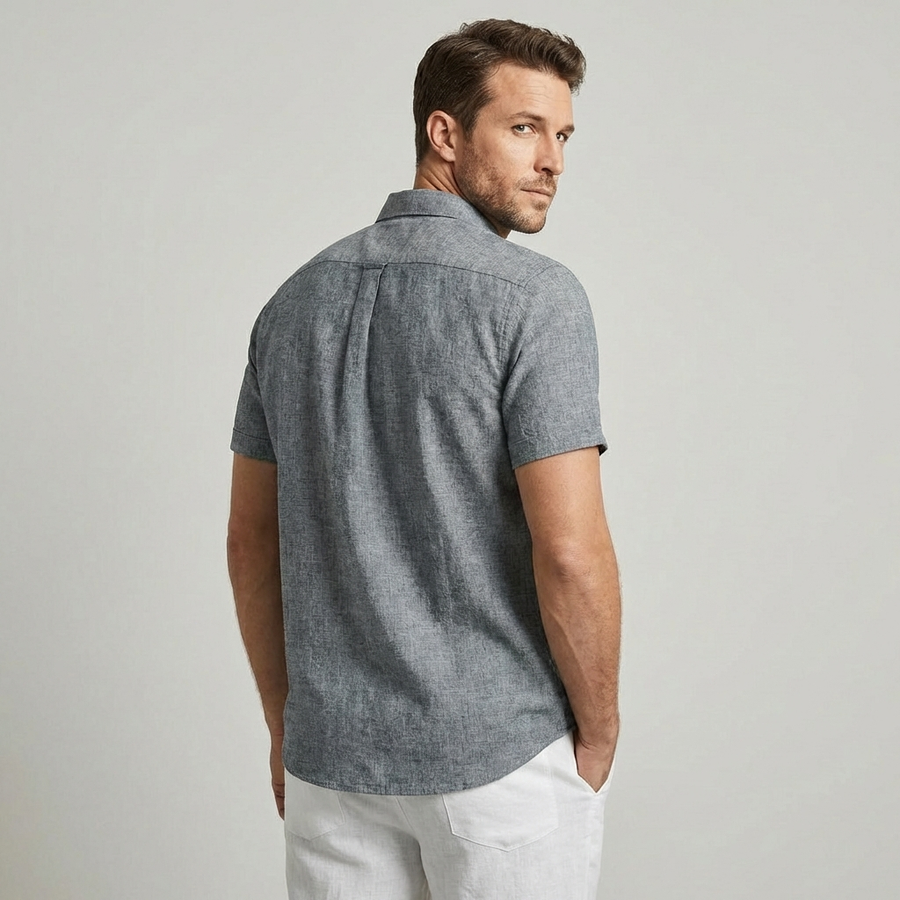 Men's Textured Shirt Short-Sleeve Point Collar Button-Down Casual Smart-Casual Holiday Everyday Reid