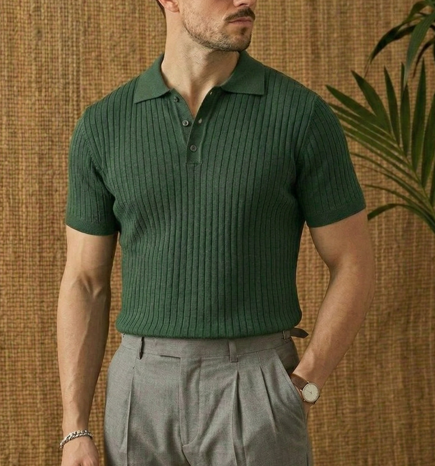 Men’s Casual Ribbed Polo | Stylish