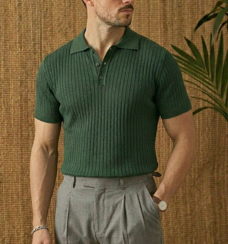 Men's Ribbed Polo Shirt Short-Sleeve Collared Textured Casual Smart-Casual Everyday Golf Sport Slim Fit Errol