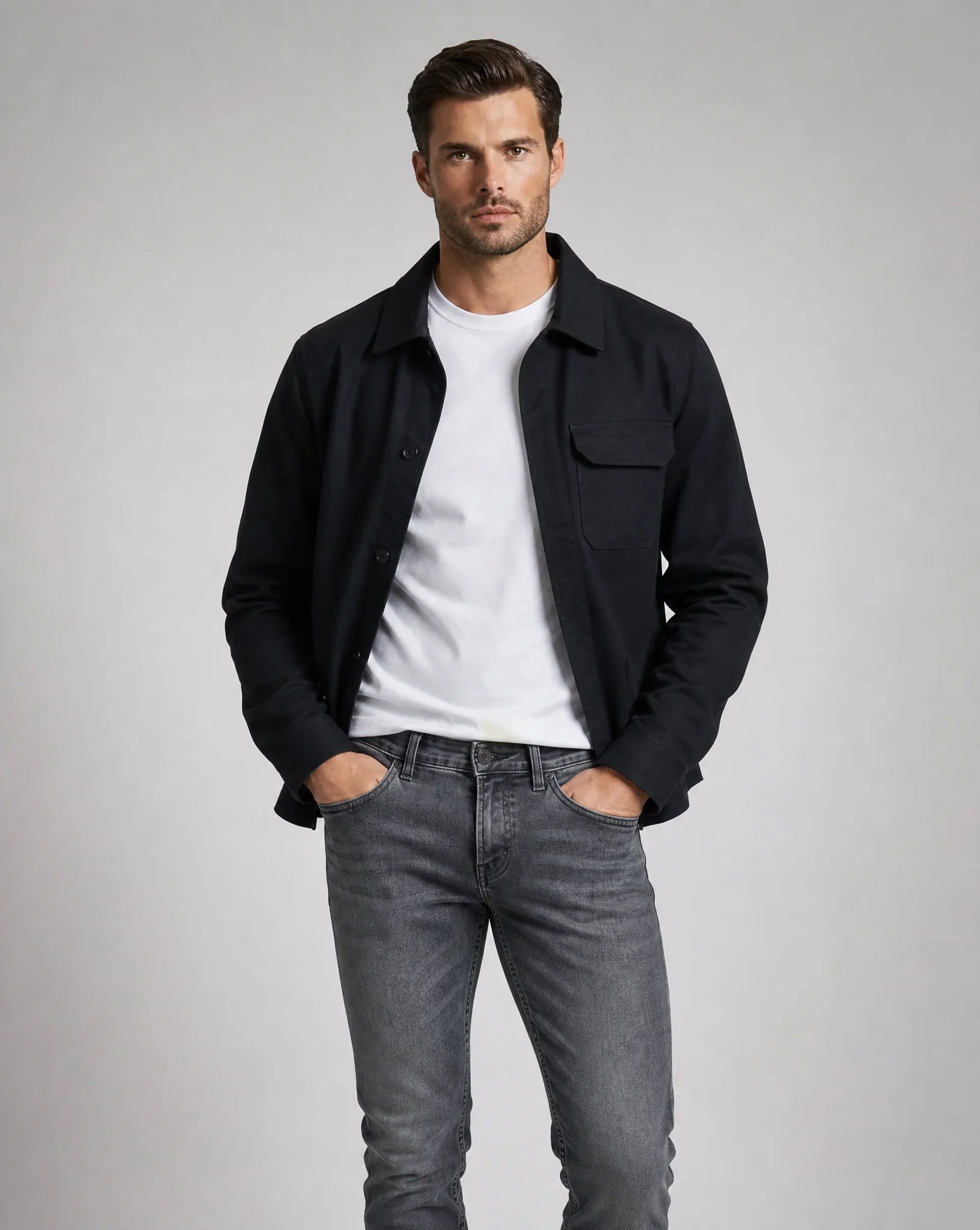 Men's Casual Overshirt Jacket Chest Pockets Button-Up Relaxed Fit Everyday