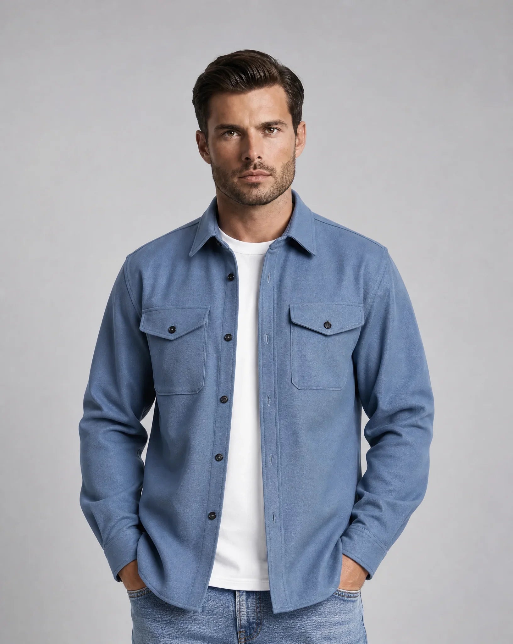 Men's Casual Overshirt Jacket Chest Pockets Button-Up Relaxed Fit Everyday