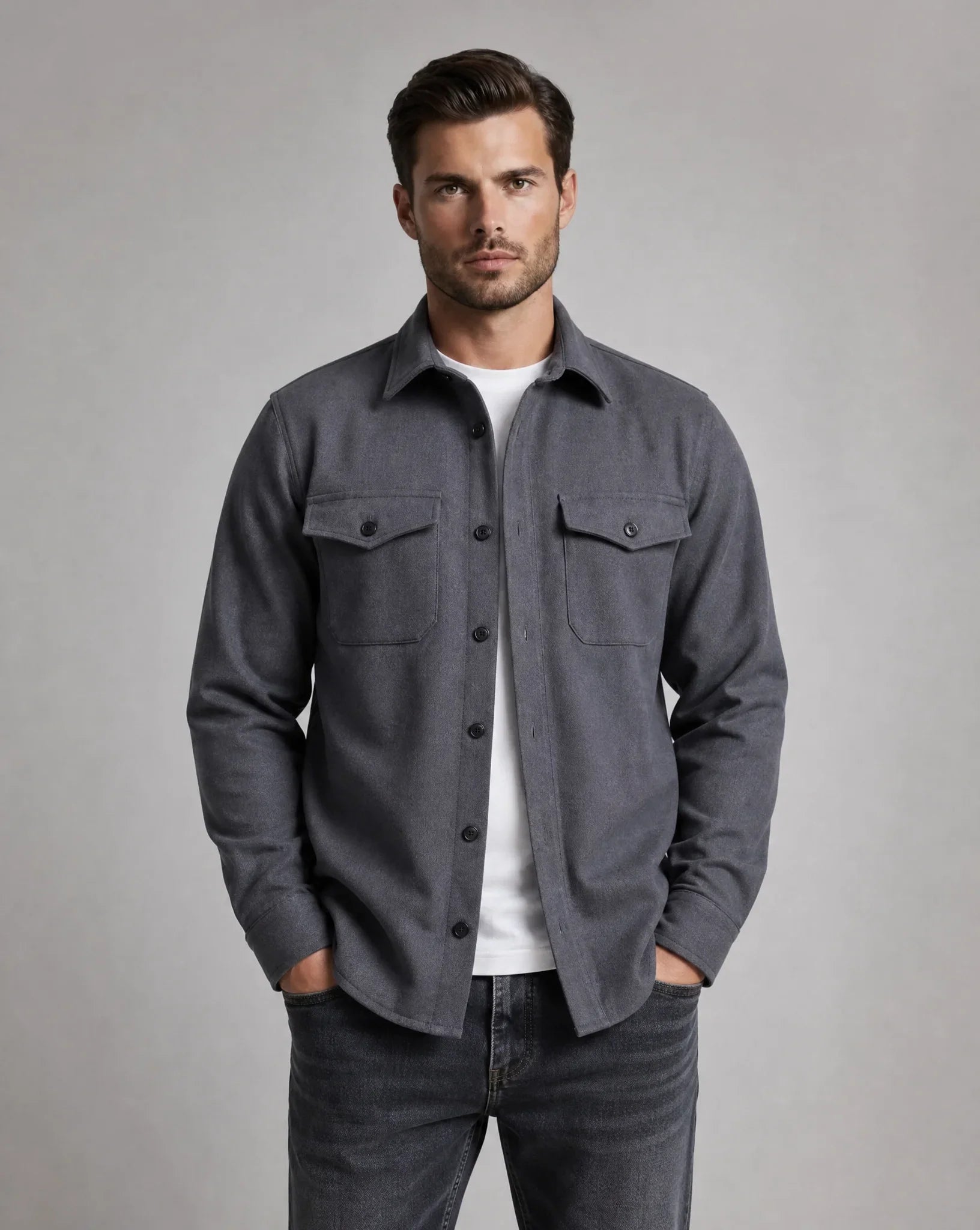 Men's Casual Overshirt Jacket Chest Pockets Button-Up Relaxed Fit Everyday