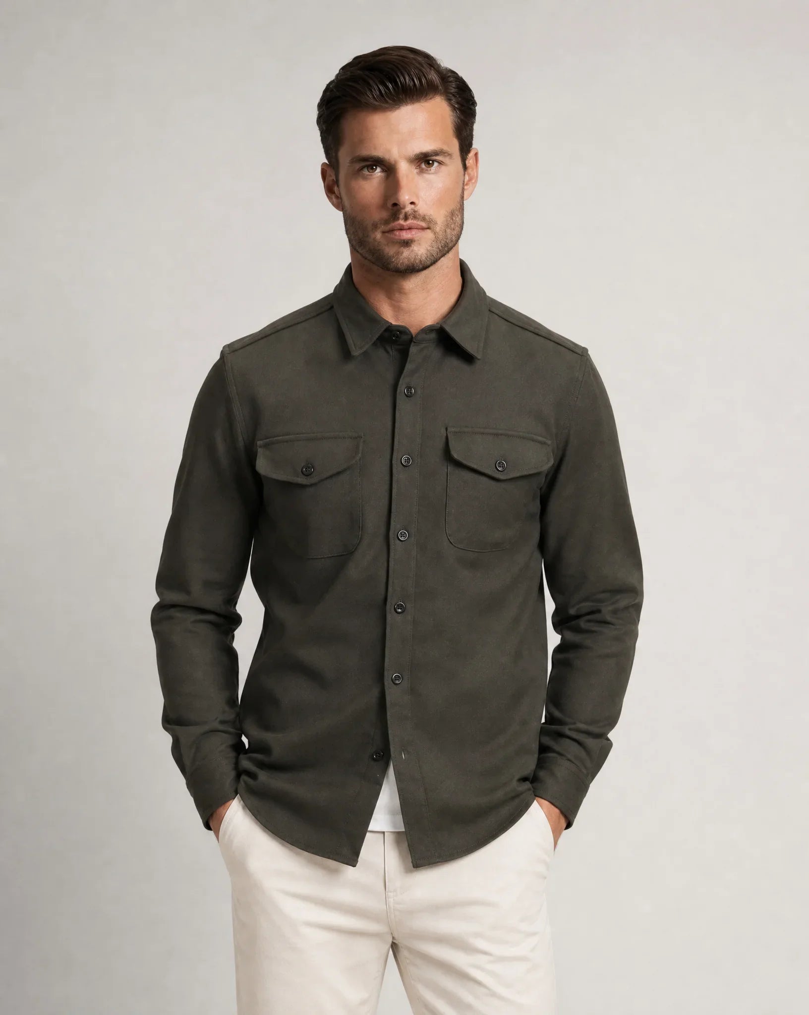 Men's Casual Overshirt Jacket Chest Pockets Button-Up Relaxed Fit Everyday
