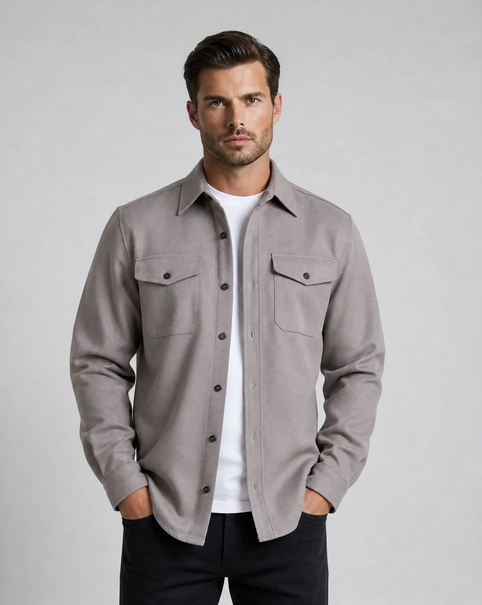 Men's Casual Overshirt Jacket Chest Pockets Button-Up Relaxed Fit Everyday
