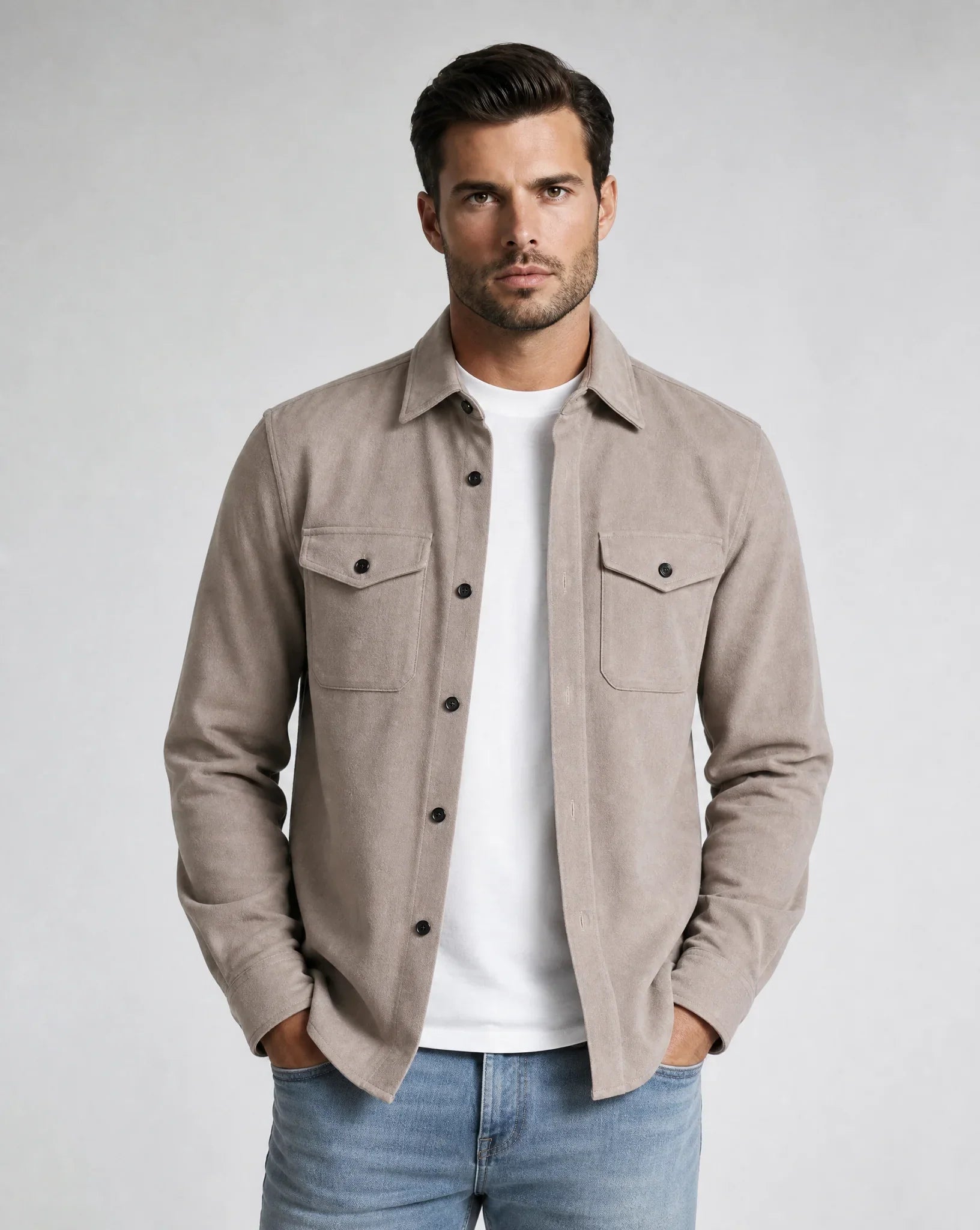 Men's Casual Overshirt Jacket Chest Pockets Button-Up Relaxed Fit Everyday