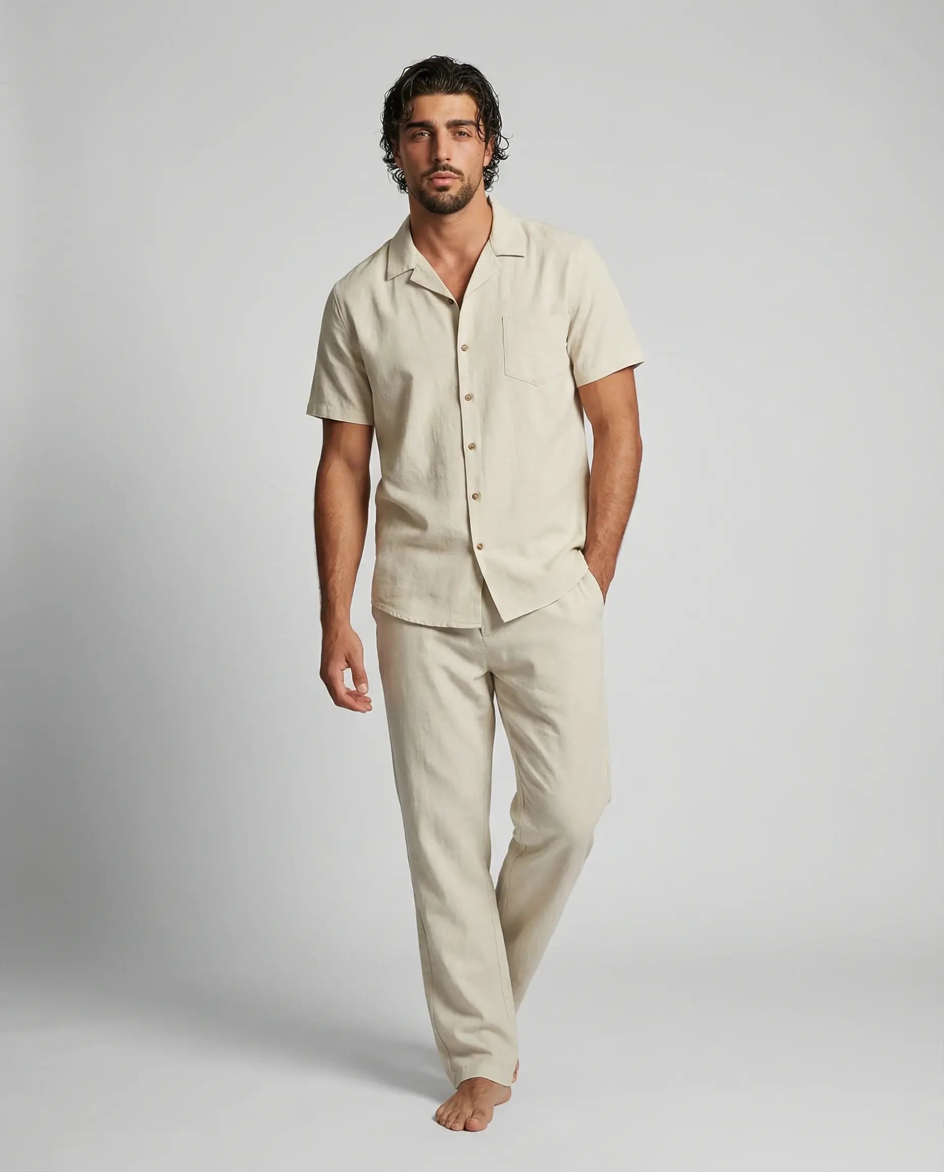 Men's Casual Shirt and Trousers Set Relaxed Fit Short Sleeve Everyday Summer
