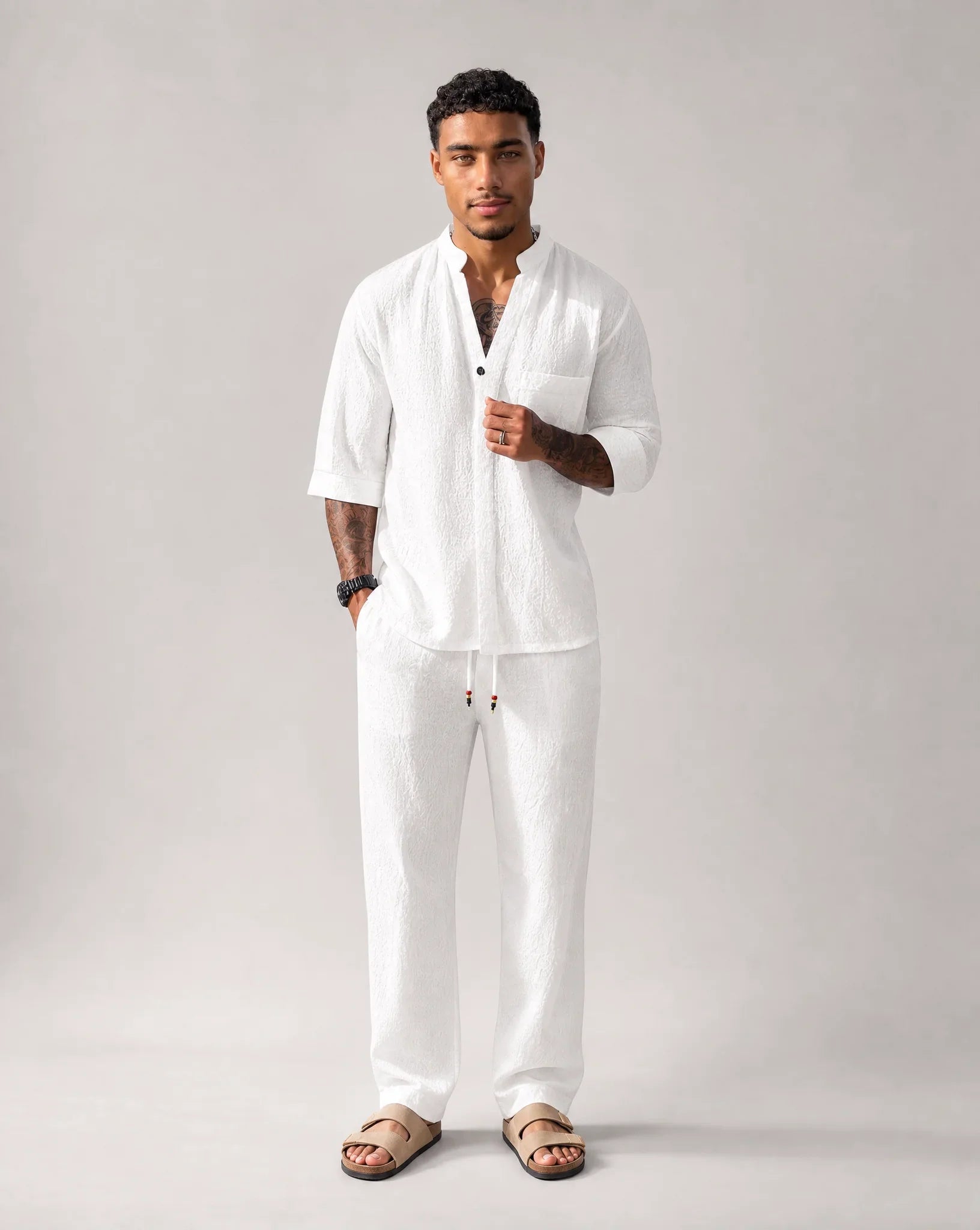 Men's Relaxed Two-Piece Outfit Short-Sleeve Casual Comfortable Everyday Wear
