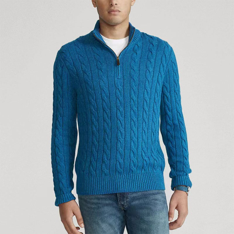 Men's Cabled Knit Zip Sweater Relaxed Fit Long Sleeve Casual Layering