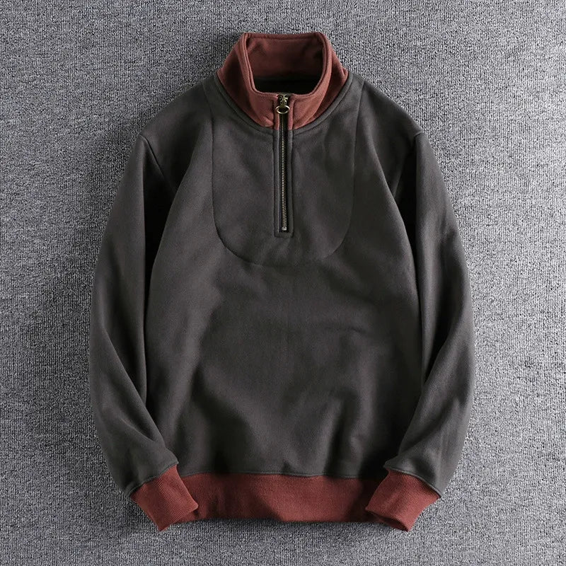 Men's Pullover Half-Zip Sweatshirt Relaxed Fit Long Sleeve Casual Everyday