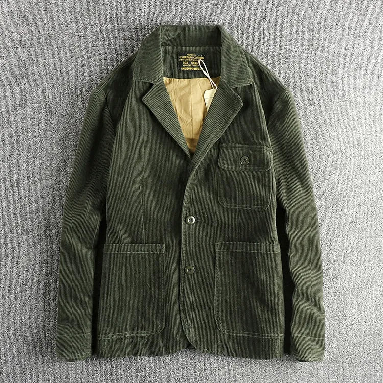 Men's Casual Corduroy Blazer Tailored Fit Notched Lapel Button Closure Versatile Styling
