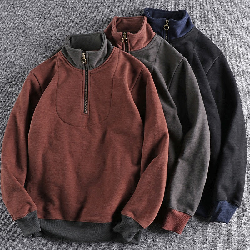 Men's Pullover Half-Zip Sweatshirt Relaxed Fit Long Sleeve Casual Everyday