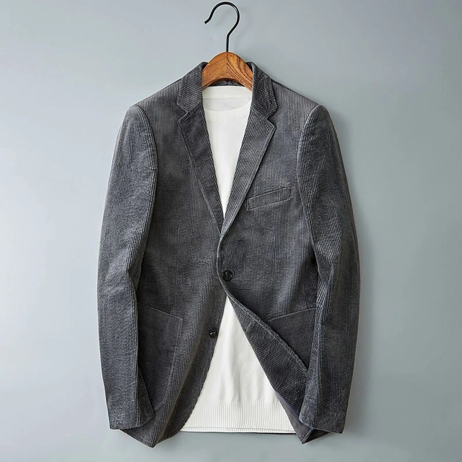Men's Corduroy Lapel Jacket Relaxed Fit Long Sleeve Button Closure Casual