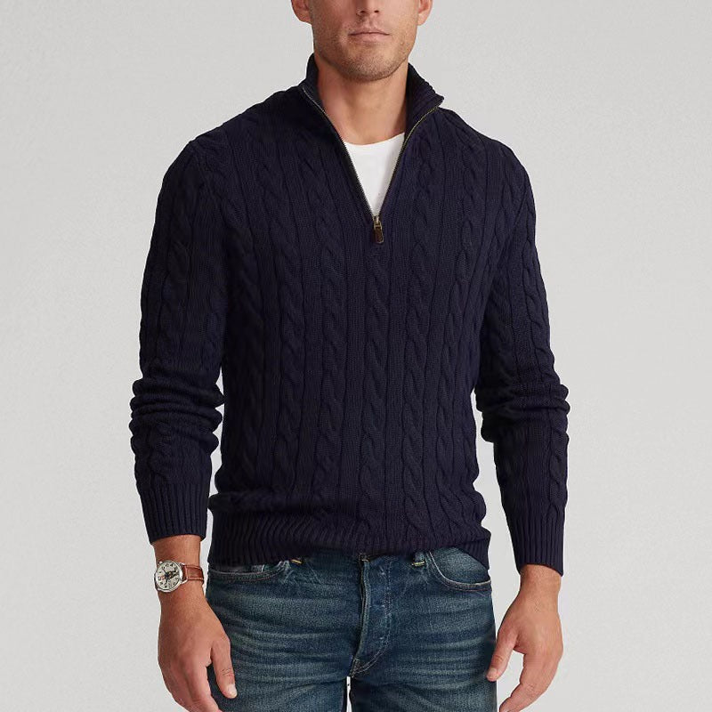 Men's Cabled Knit Zip Sweater Relaxed Fit Long Sleeve Casual Layering