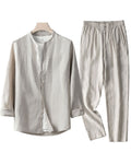 Men's Linen Set Two-Piece Matching Shirt & Trousers Breathable Classic Casual Everyday Holiday Beach Co-Ord Leon