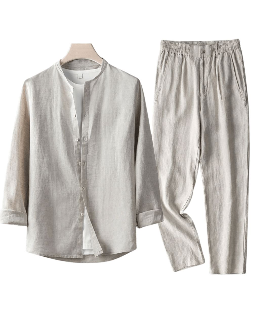 Men's Linen Set Two-Piece Matching Shirt & Trousers Breathable Classic Casual Everyday Holiday Beach Co-Ord Leon