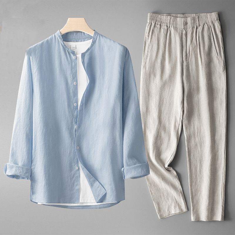 Men's Linen Set Two-Piece Matching Shirt & Trousers Breathable Classic Casual Everyday Holiday Beach Co-Ord Leon