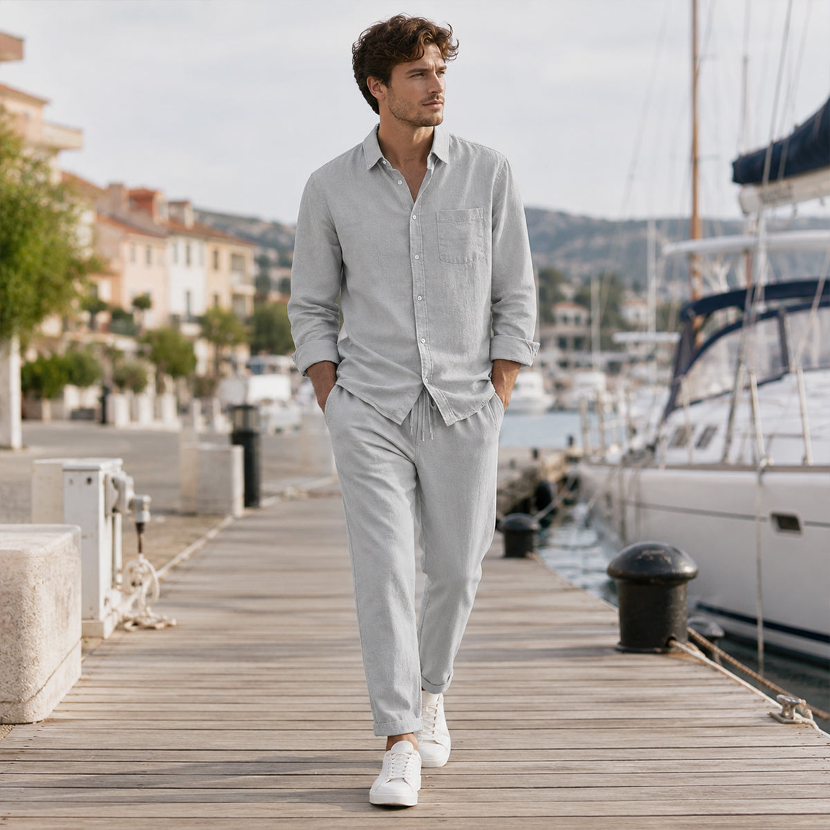 Men's Casual Two-Piece Outfit Short-Sleeve Shirt and Pants Set Relaxed Fit Summer Holiday Beach Everyday Matching Co-Ord