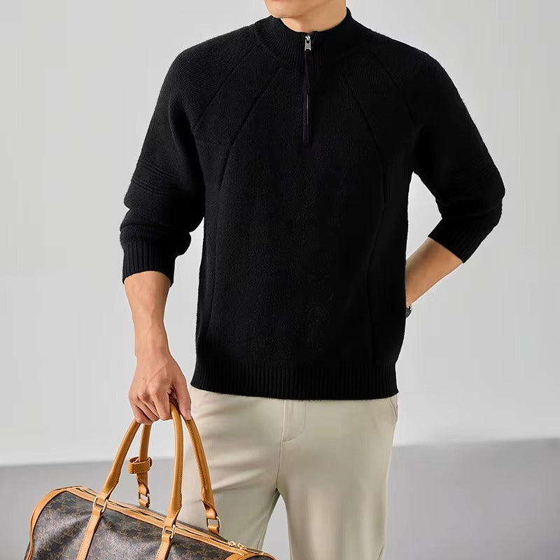 Men's Modern Zip Collar Sweater Relaxed Fit Long Sleeve Casual Everyday Wear