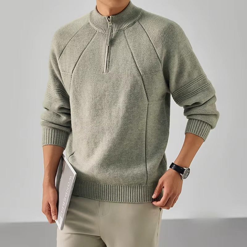 Men's Modern Zip Collar Sweater Relaxed Fit Long Sleeve Casual Everyday Wear