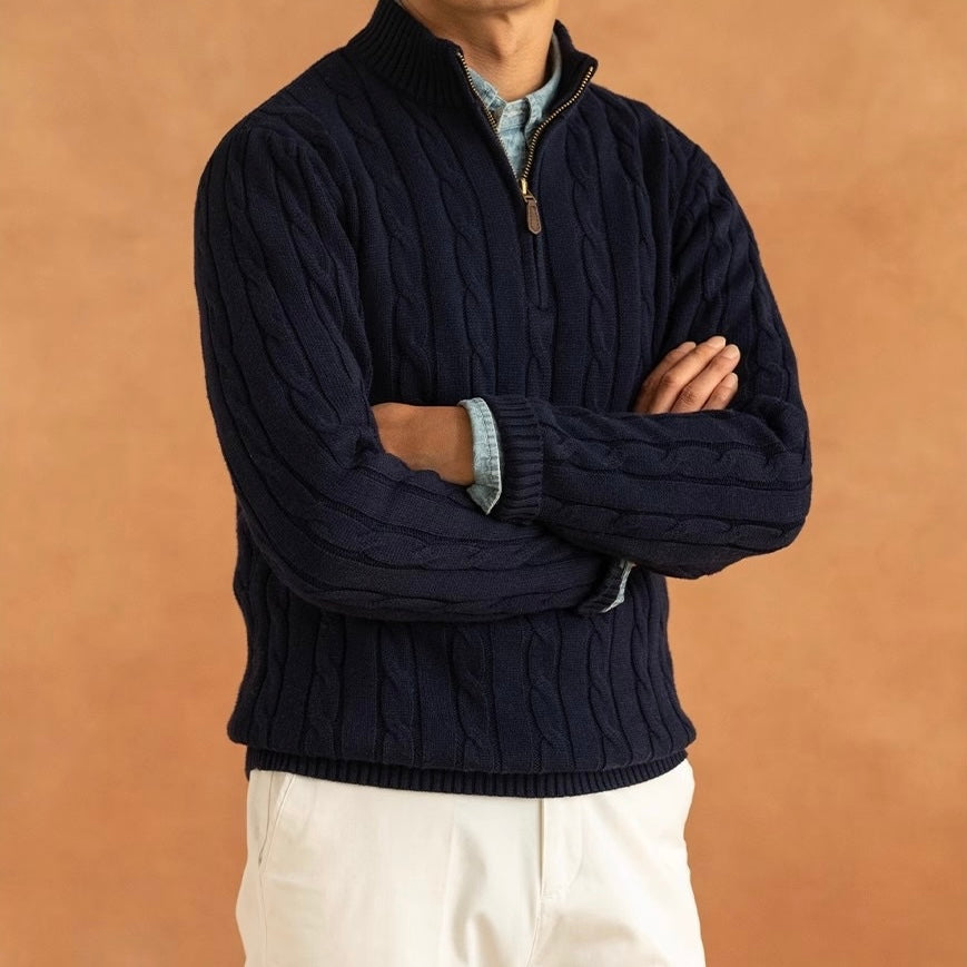 Men's Zipped Sweater Relaxed Fit Long Sleeve Stand Collar Casual Everyday