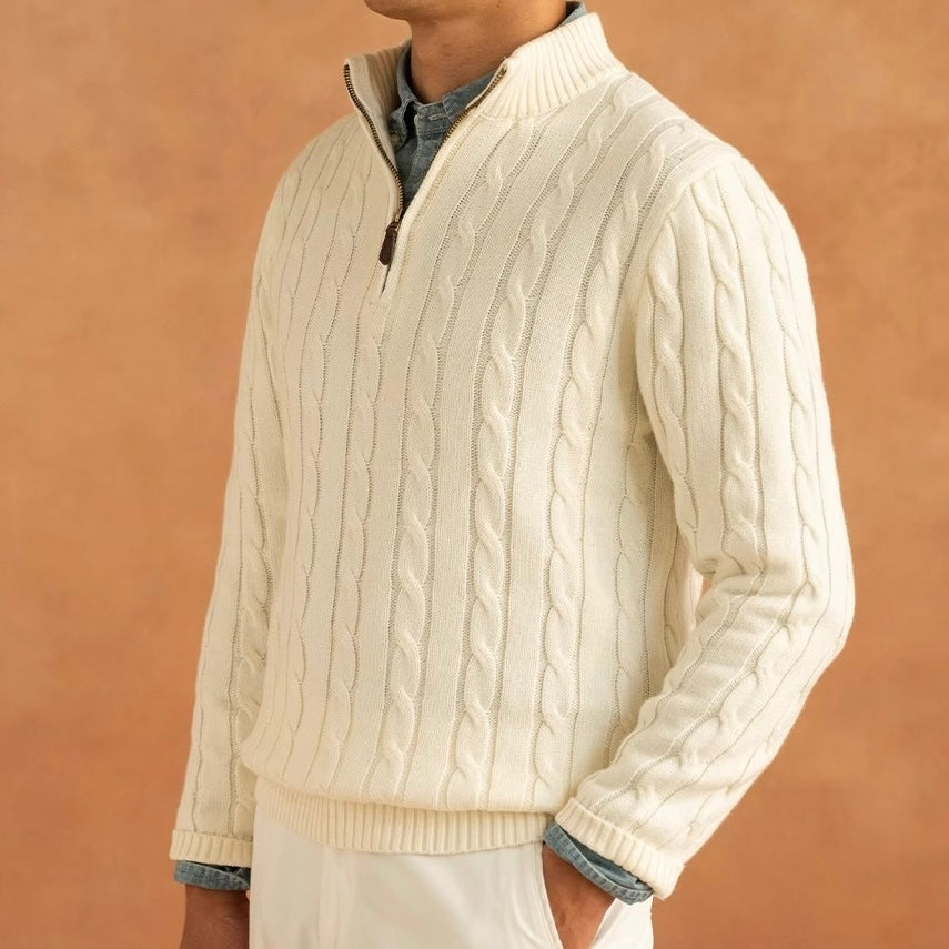 Men's Zipped Sweater Relaxed Fit Long Sleeve Stand Collar Casual Everyday