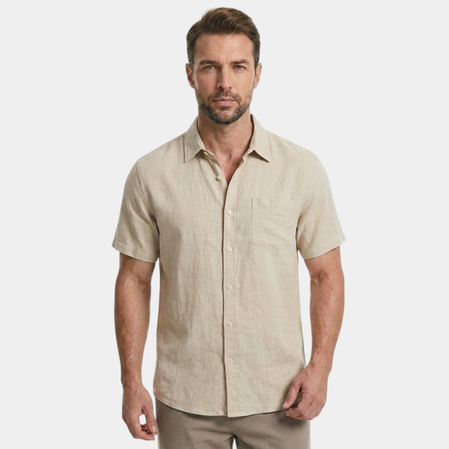 Men's Cotton Shirt Short-Sleeve Solid Button-Up Collared Casual Holiday Beach Smart-Casual Everyday Franklin