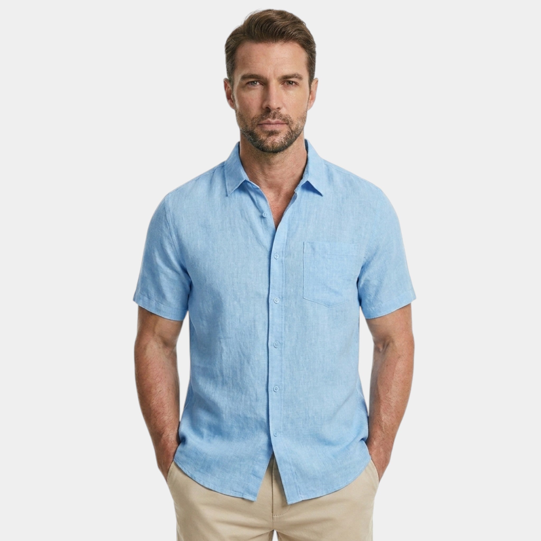 Men's Cotton Short-Sleeved Shirt Summer Solid