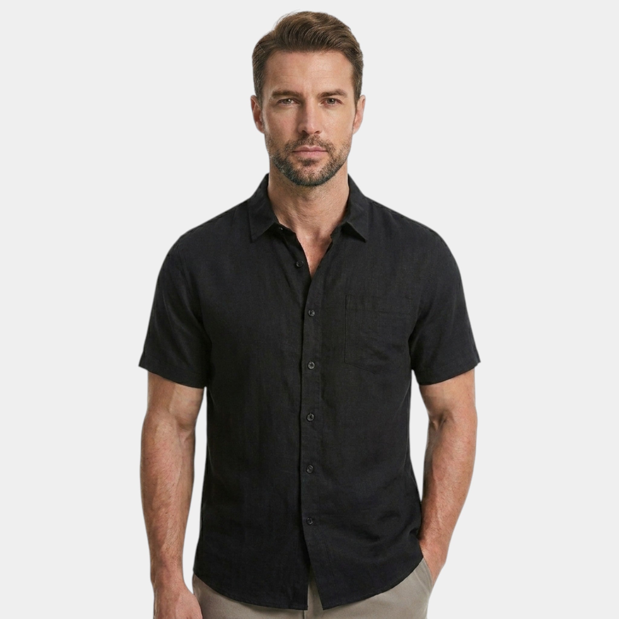 Men's Cotton Short-Sleeved Shirt Summer Solid