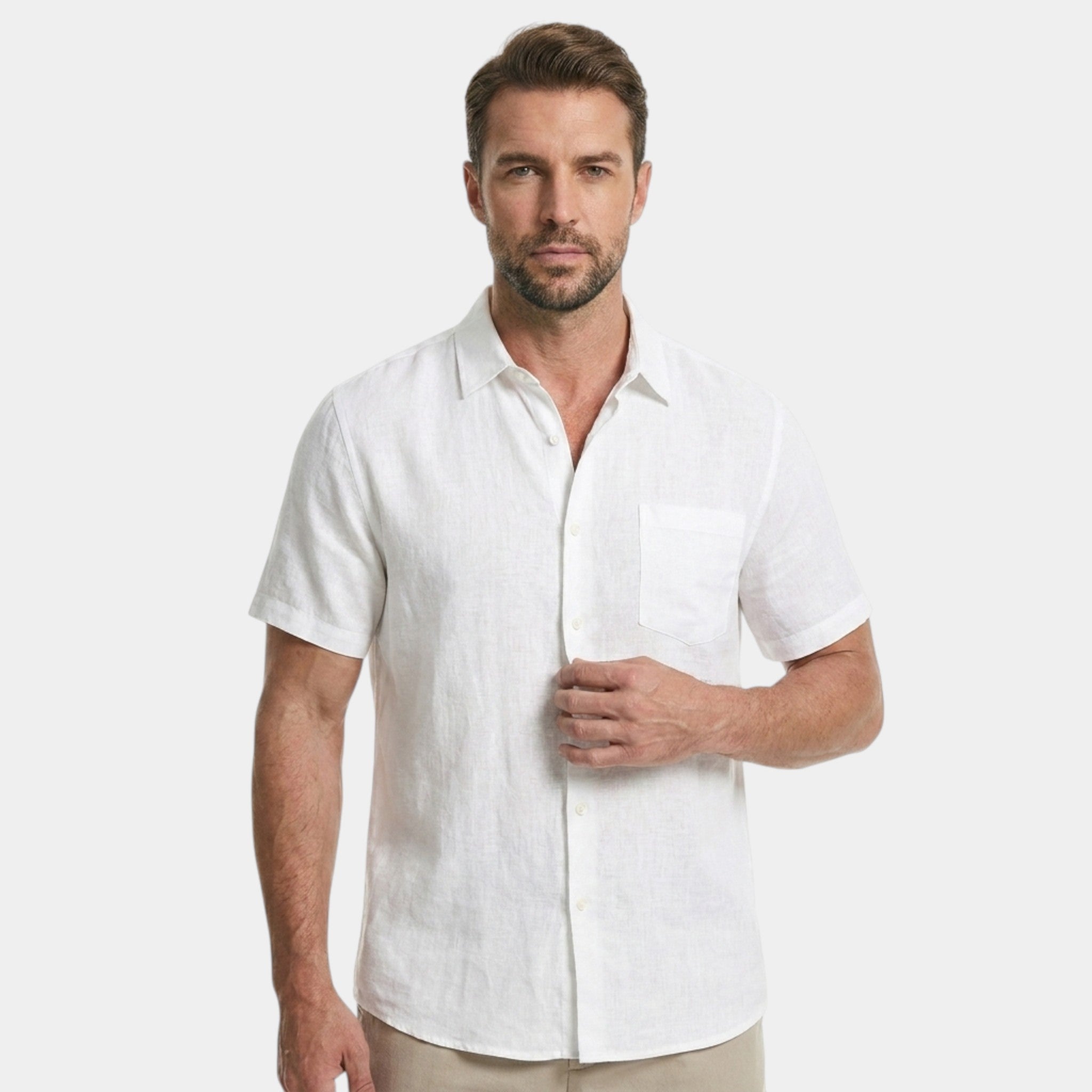 Men's Cotton Short-Sleeved Shirt Summer Solid