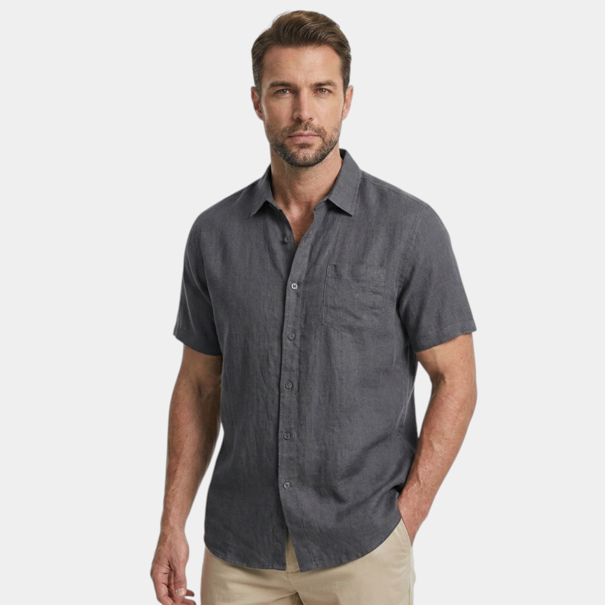 Men's Cotton Short-Sleeved Shirt Summer Solid