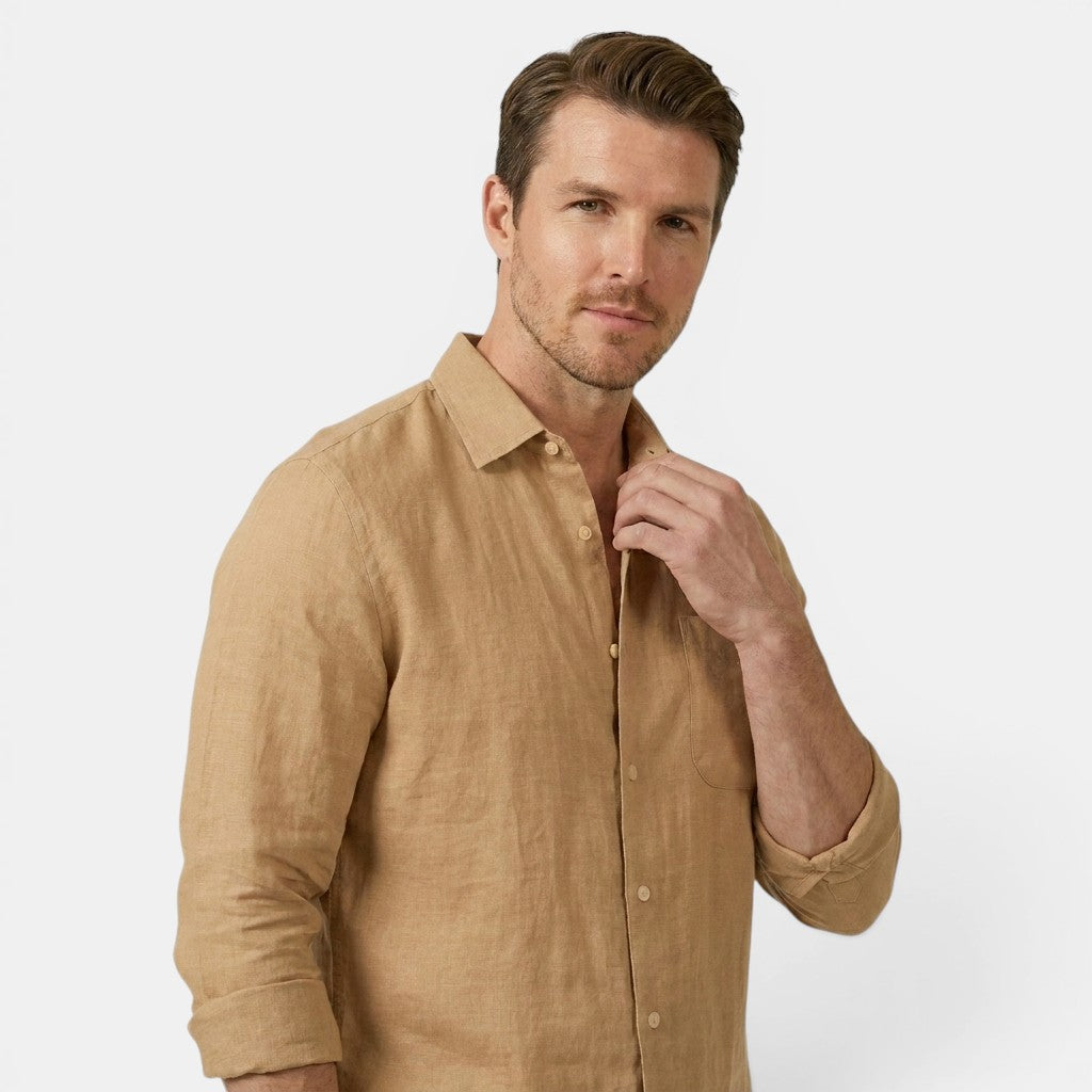 Men’s Linen Shirt and Pants Set Long Sleeve