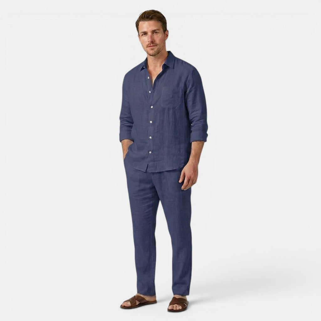 Men’s Linen Shirt and Pants Set Long Sleeve