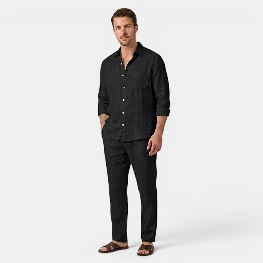 Men’s Linen Shirt and Pants Set Long Sleeve