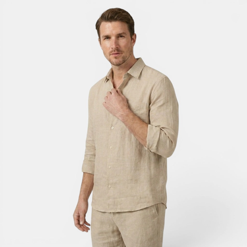 Men’s Linen Shirt and Pants Set Long Sleeve