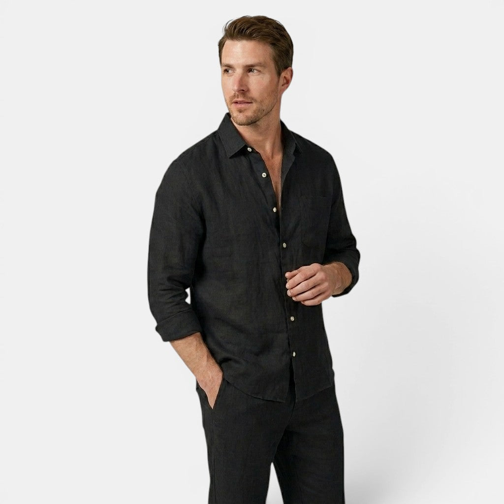 Men’s Linen Shirt and Pants Set Long Sleeve