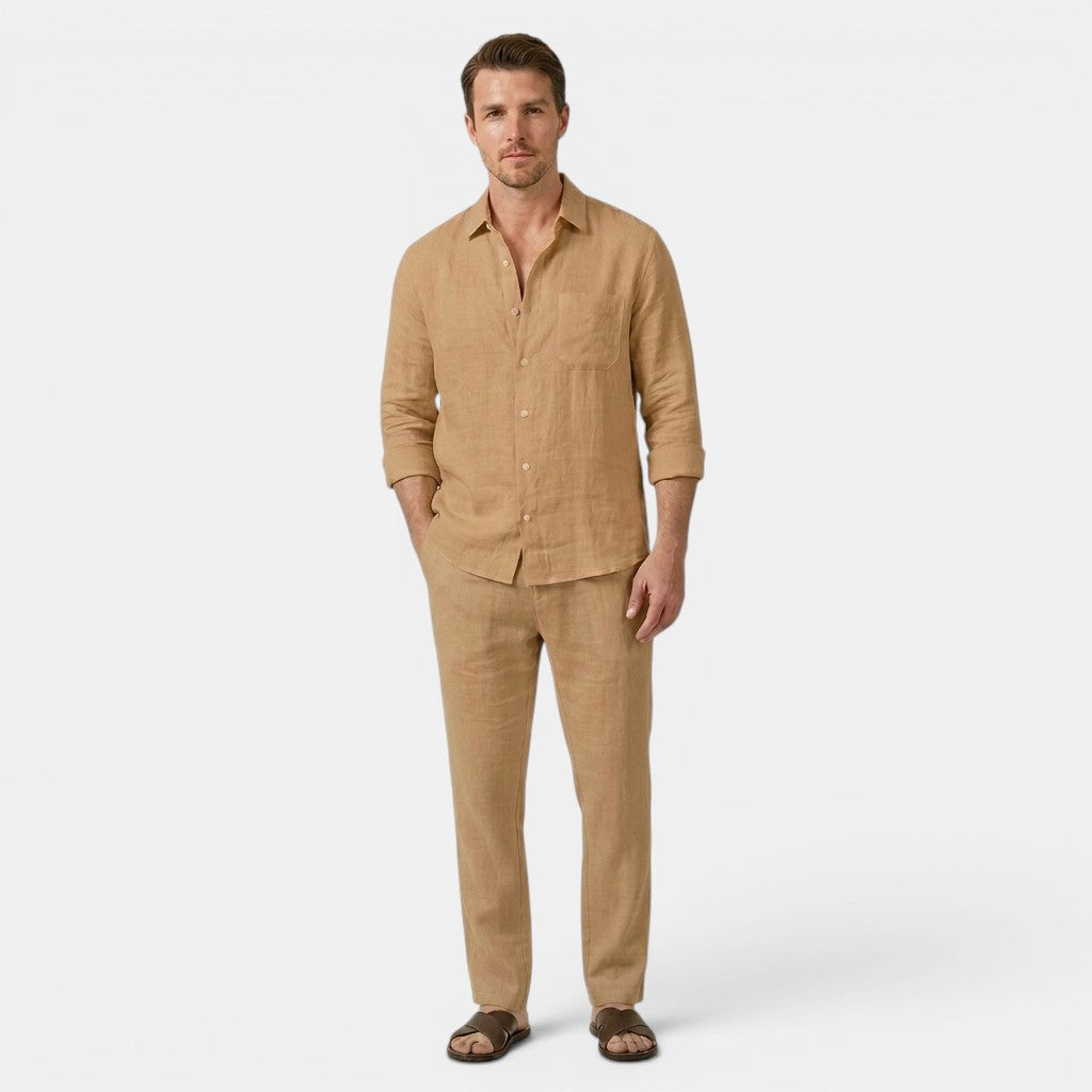 Men’s Linen Shirt and Pants Set Long Sleeve