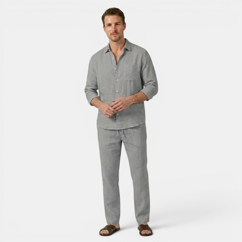 Men’s Linen Shirt and Pants Set Long Sleeve