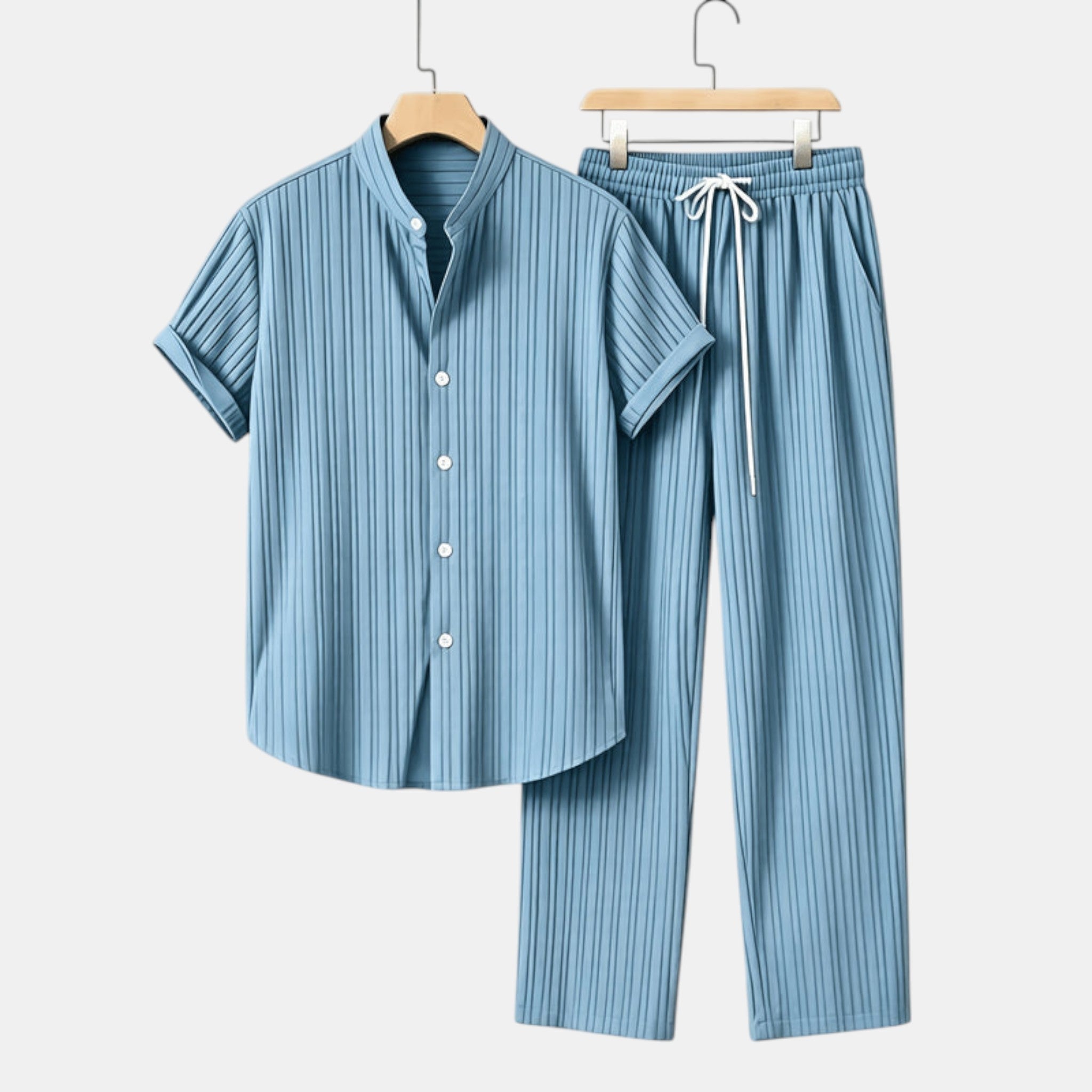 Men’s Striped Shirt and Pants Set Casual 2 Pieces
