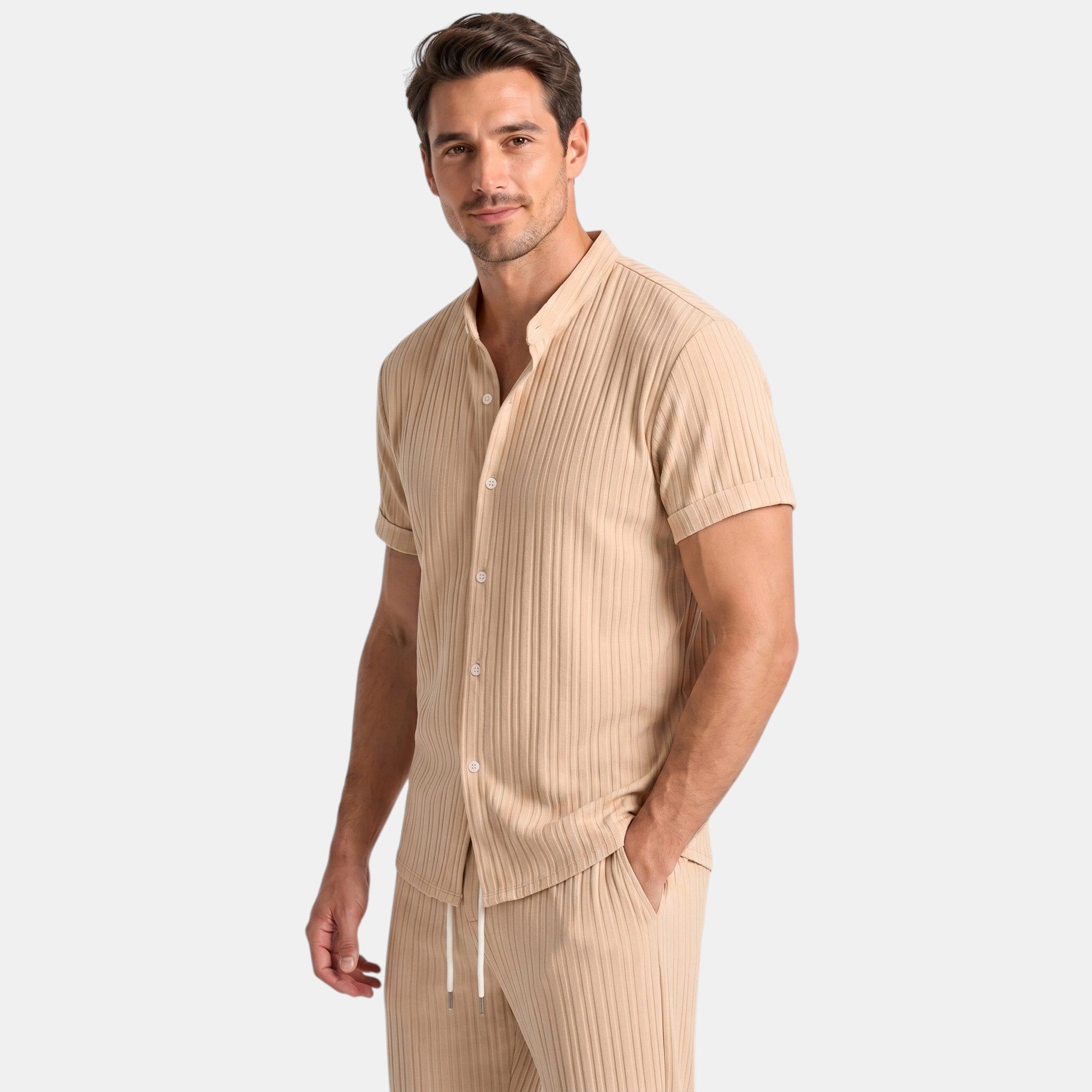 Men’s Striped Shirt and Pants Set Casual 2 Pieces