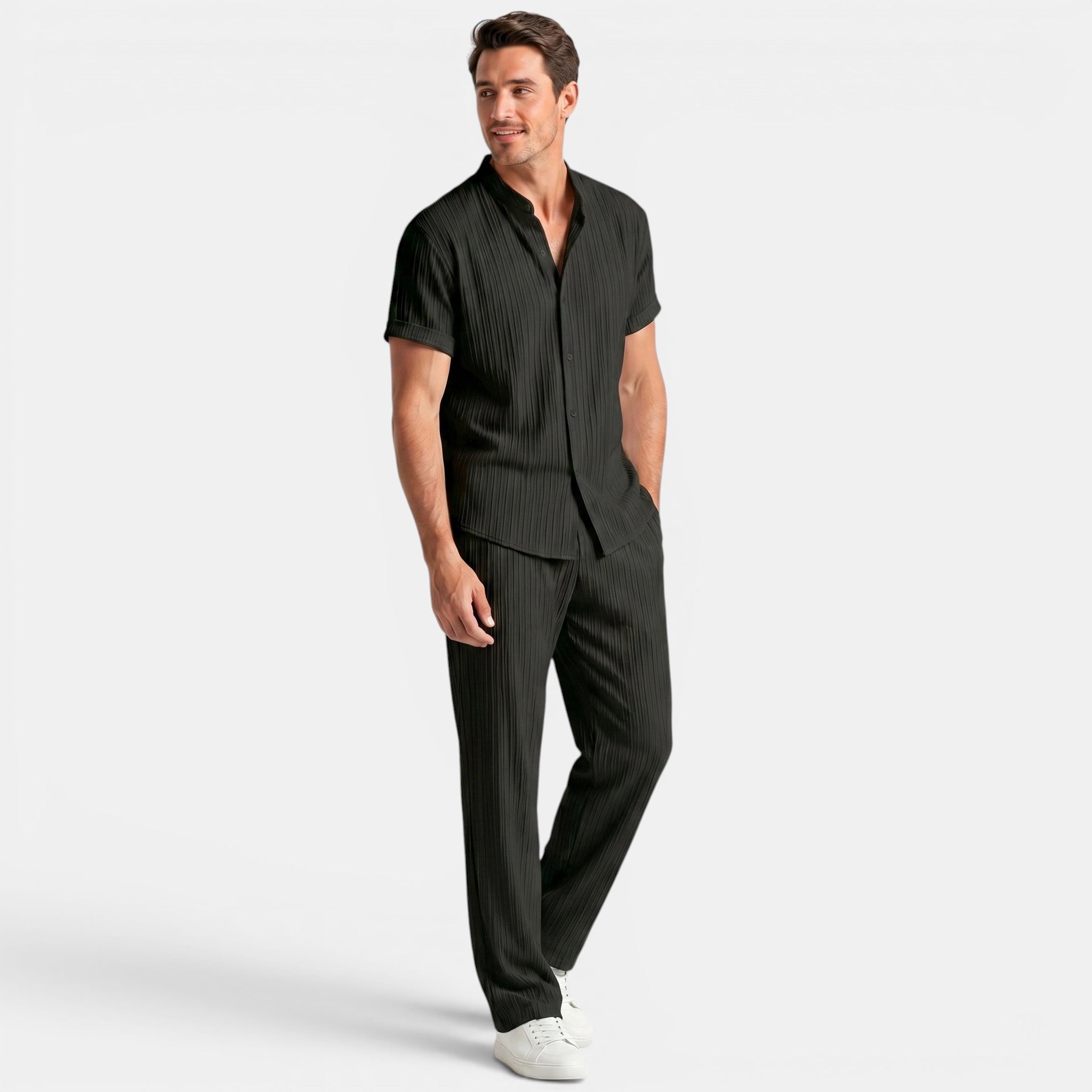 Men’s Striped Shirt and Pants Set Casual 2 Pieces