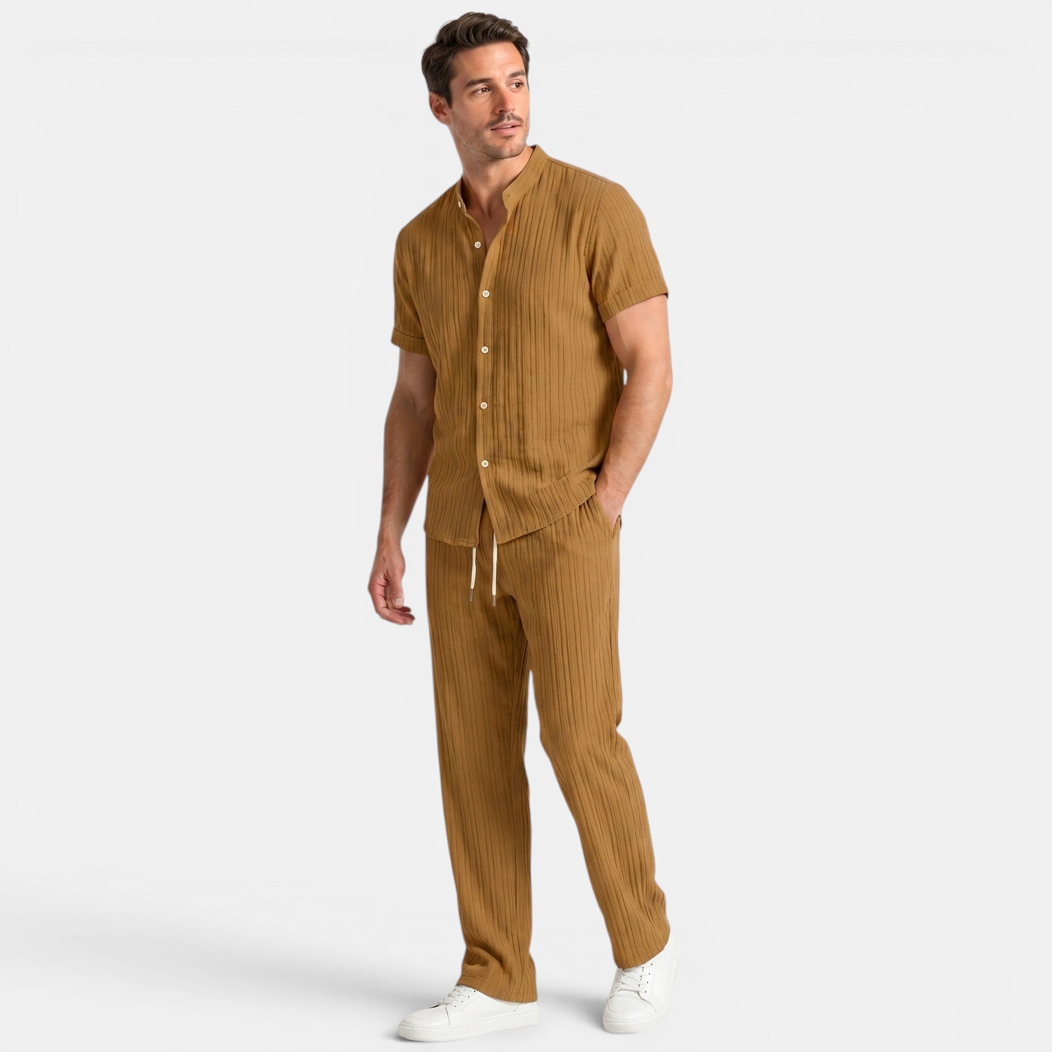 Men’s Striped Shirt and Pants Set Casual 2 Pieces