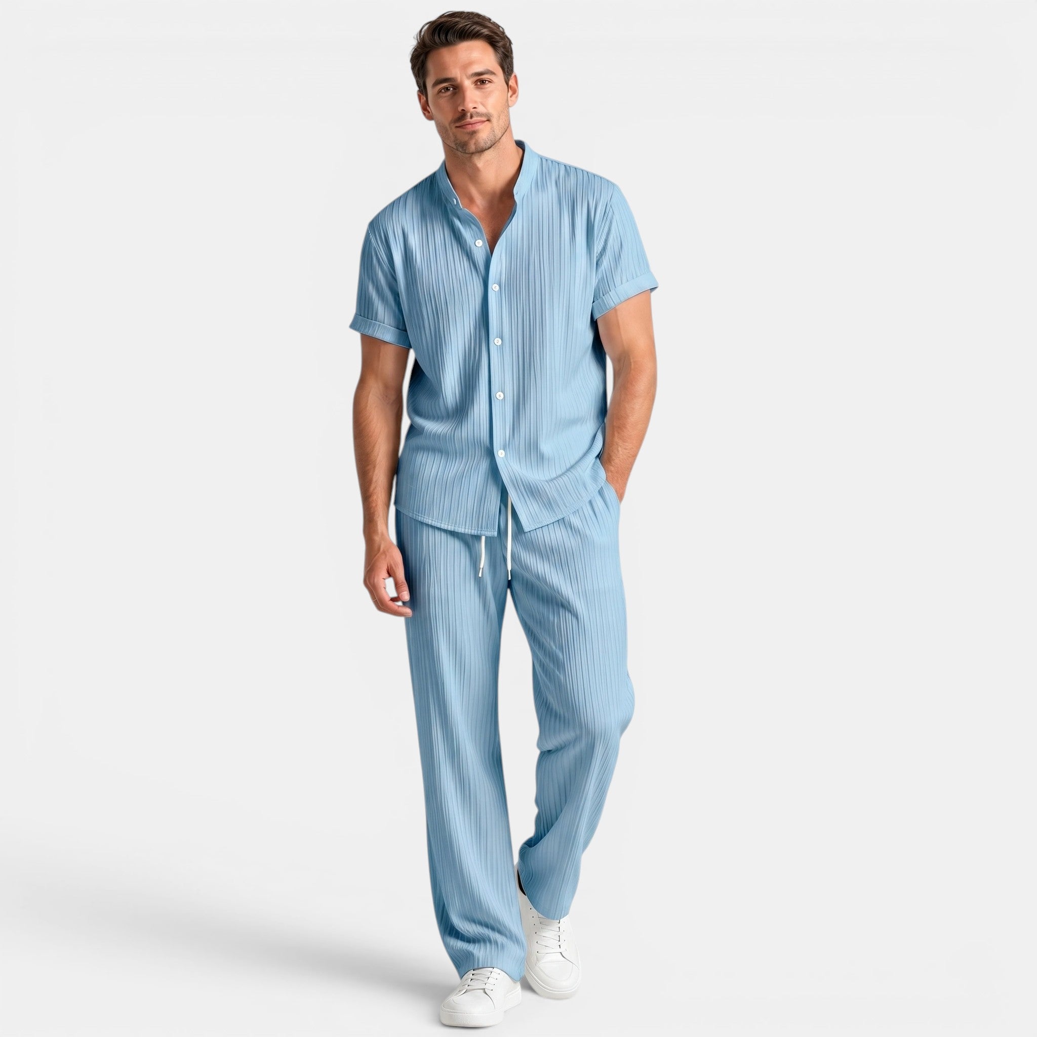 Men’s Striped Shirt and Pants Set Casual 2 Pieces